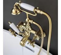 XJTNLB Rubinetto Vasca da Bagno con Due Manopole a Croce Rubinetto Doccia a Muro Oro Rubinetti Vintage Doccino Miscelatore Vintage per Doccia