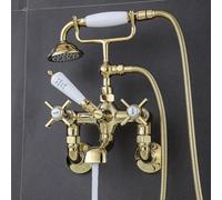 XJTNLB Rubinetto Vasca da Bagno con Due Manopole Rubinetto Doccia a Muro Oro Bocca Girevole a 90 ° Rubinetti Vintage Doccino