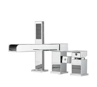 XJTNLB Rubinetto Vasca da Bagno Cromato Gruppo Vasca 3 Fori Rubinetto Doccia Cascata Bocca Girevole a 90° Miscelatore Doccia con Deviatore