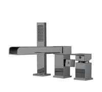 XJTNLB Rubinetto Vasca da Bagno Grigio Gruppo Vasca 3 Fori Rubinetto Doccia Cascata Bocca Girevole a 90° Miscelatore Doccia con Deviatore