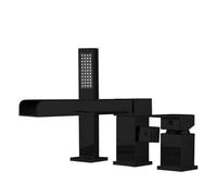 XJTNLB Rubinetto Vasca da Bagno Nero Gruppo Vasca 3 Fori Rubinetto Doccia Cascata Bocca Girevole a 90° Miscelatore Doccia con Deviatore