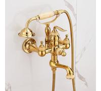 XJTNLB Rubinetto Vasca da Bagno Oro con Doccetta con 2 Manopole Miscelatore Doccia da Parete Miscelatore Doccia Stile Retro, Oro+Giallo