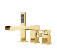 XJTNLB Rubinetto Vasca da Bagno Oro Spazzolato Gruppo Vasca 3 Fori Rubinetto Doccia Cascata Bocca Girevole a 90° Miscelatore Doccia con Deviatore