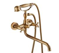 XJTNLB Rubinetto Vasca da Bagno Ottone Antico Miscelatore Doccia con Deviatore Rubinetto 2 Manopole Rubinetti Vintage Doccino-B