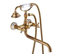 XJTNLB Rubinetto Vasca da Bagno Ottone Antico Miscelatore Doccia con Deviatore Rubinetto 2 Manopole Rubinetti Vintage Doccino-D