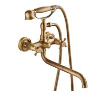 XJTNLB Rubinetto Vasca da Bagno Ottone Antico Miscelatore Doccia con Deviatore Rubinetto 2 Manopole Rubinetti Vintage Doccino-A