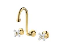 XJTNLB Rubinetto Vintage Bagno Lavabo Alto, Miscelatore Lavabo Bagno Oro con 2 Manopole a Croce Rubinetto a Muro Bagno-A