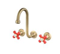 XJTNLB Rubinetto Vintage Bagno Lavabo Alto, Miscelatore Lavabo Bagno Oro Spazzolato con 2 Manopole a Croce Rubinetto a Muro Bagno-B
