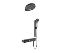 XJTNLB Set Doccia Incasso con Getto a Cascata 32 cm Soffione Doccia con Display e Asta Nero Miscelatore Monocomando in Ottone