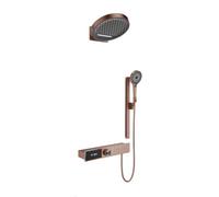 XJTNLB Set Doccia Incasso con Getto a Cascata 32 cm Soffione Doccia con Display e Asta Oro Rosa Miscelatore Monocomando in Ottone