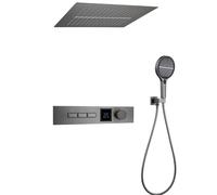 XJTNLB Set Doccia Incasso con Getto a Cascata, Colonna Doccia Termostatica con Display Digitale e Tasti Stile Pianoforte,Grigio Canna di Fucile