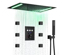 XJTNLB Set Doccia Incasso Nero Termostatico Soffione con Led, Colonna Doccia Termostatica con Display Digitale e 6 Getti Idromassaggio