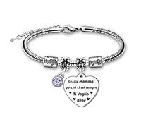 XJWL Mamma Bracciale Braccialetto Donna Ciondolo Con Incisione Grazie Mamma perché ci sei sempre Ti Voglio Bene Regali di Compleanno Natale Regalo per la Festa Della Mamma