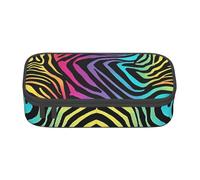 XKBFKLKMC Astuccio con stampa 3D con pinguino, grande capacità, con scomparti, astuccio per la scuola, organizer per cancelleria, astuccio per ragazze, ragazzi, studenti, Zebra arcobaleno colorato