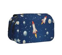 XKBFKLKMC Astuccio grande con stampa 3D con rose rosse, doppia cerniera, astuccio per penne - elegante organizer per cancelleria per scuola, studenti, ragazze, ragazzi e adulti, Rocket nello spazio