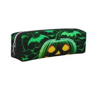 XKBFKLKMC Astuccio in pelle con fantasma horror verde con stampa 3D di Halloween, astuccio per cancelleria in pelle PU, astuccio con cerniera per studenti, università, scuola, lavoro e ufficio