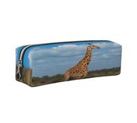 XKBFKLKMC Astuccio in pelle con giraffa sotto l'albero in Africa, stampa 3D, organizer per cancelleria in pelle PU, astuccio con cerniera per studenti, università, scuola, lavoro e ufficio, Argento