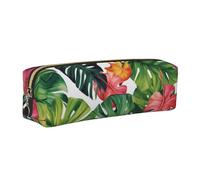 XKBFKLKMC Astuccio in pelle con stampa 3D con foglie tropicali, organizer per cancelleria, astuccio con cerniera per studenti, università, scuola, lavoro e ufficio, Oro, Taglia unica, Zaino per la