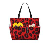 XKBFKLKMC Borsa da spiaggia da donna, con motivo leopardato rosso, extra large, impermeabile, a prova di sabbia, borsa a tracolla leggera con cerniera, borsa pieghevole per viaggi, piscina, shopping