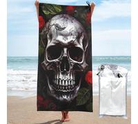 XKBFKLKMC Morbido telo mare con teschio di Halloween, extra large, 160 x 80 cm, in microfibra, ad asciugatura rapida, super assorbente, senza sabbia, leggero, perfetto per viaggi, nuoto, campeggio