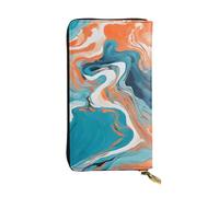 XKBFKLKMC Portafoglio lungo da donna, arancione, bianco e blu, in pelle PU, grande capacità, con cerniera, porta carte, portamonete di credito per tutti i giorni, viaggi, lavoro, affari, 3D, Taglia