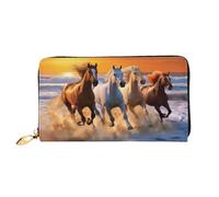 XKBFKLKMC Portafoglio lungo da donna con cavalli 3D sulla spiaggia, pochette in pelle sintetica di grande capacità con cerniera, porta carte, portamonete di credito per tutti i giorni, viaggi, lavoro