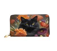 XKBFKLKMC Portafoglio lungo da donna con gatto e fiore 3D, grande capacità, in pelle PU, con cerniera, porta carte, portamonete di credito per tutti i giorni, viaggi, lavoro, affari, 3D, Taglia unica