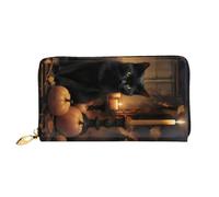 XKBFKLKMC Portafoglio lungo da donna con gatto nero 3D, grande capacità, in pelle PU, con cerniera, porta carte, portamonete di credito per tutti i giorni, viaggi, lavoro, affari, 3D, Taglia unica