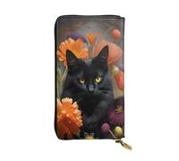 XKBFKLKMC Portafoglio lungo da donna con gatto nero e fiore, pochette in pelle sintetica di grande capacità con cerniera, porta carte, portamonete di credito per tutti i giorni, viaggi, lavoro, affari