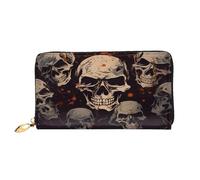 XKBFKLKMC Portafoglio lungo da donna con grafica 3D con teschio, grande capacità, in pelle PU, con cerniera, porta carte, portamonete di credito per tutti i giorni, viaggi, lavoro, affari, 3D, Taglia