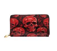 XKBFKLKMC Portafoglio lungo da donna con teschi rossi 3D, grande capacità, in pelle PU, con cerniera, porta carte, portamonete di credito per tutti i giorni, viaggi, lavoro, affari, 3D, Taglia unica