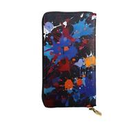 XKBFKLKMC Portafoglio lungo da donna rosso, giallo, blu e nero, in pelle sintetica di grande capacità, con cerniera, porta carte, portamonete di credito per tutti i giorni, viaggi, lavoro, affari, 3D