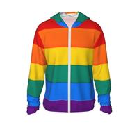 XKBFKLKMC Rainbow - Felpa da donna con cappuccio UPF 50+, protezione solare, maglietta leggera da uomo a maniche lunghe, tasca con cerniera, 3D, M