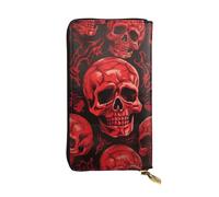 XKBFKLKMC Red Skulls - Portafoglio lungo da donna, in pelle PU, grande capacità, con cerniera, porta carte, portamonete di credito per tutti i giorni, viaggi, lavoro, affari, 3D, Taglia unica, Casual