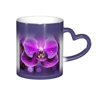 XKBFKLKMC Tazza da caffè in ceramica con fiore viola che cambia colore, 325 ml, tazza da caffè sensibile al calore, divertente tazza da caffè con manico a forma di cuore, per donne, uomini, bambini