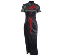 XKBHYD Abito lungo da donna Cheongsam gotico asiatico con stampa di drago, abito lungo cinese Harajuku Lolita, Nero e rosso, XL
