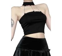 XKBHYD Donna Y2k Sexy Metal Chain Halter Neck Crop Tops Summer Chic Sleeveless Backless Vest Gothic Punk Tube Tops Party Clubwear, 1-nero, M