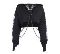 XKBHYD Gothic Punk Cool Girl Drago, maglietta a maniche lunghe, con bretelle da donna, scollo rotondo, nero, crop top autunno, 2-nero, L
