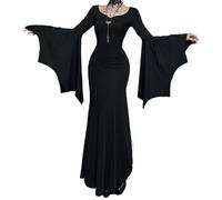 XKBHYD Maxi abito da donna gotico con maniche a pipistrello, grunge punk, scollo a V, vintage, abito da vampiro, abito da sera lungo, Nero , L