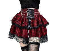 XKBHYD Minigonna gotica da donna, a vita alta, plissettata, stile punk, grunge, con lacci, Harajuku Lolita, con catena, Rosso, M