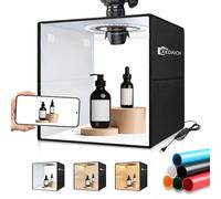 XKDAICH Scatola portatile pieghevole per studio fotografico da 30,5 x 30,5 cm, con luce ad anello dimmerabile, 3 temperature di colore e 6 sfondi per fotografia di prodotti, video di YouTube