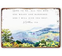 XKKLJH Targa in metallo con scritta "Come to Me All You Who are Weary" con dedica della Bibbia, arte artistica da parete per battesimo, decorazione per casa, camera da letto, ufficio, idea regalo