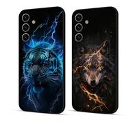 Xkladz 2 Pezzi Cover per Samsung Galaxy A14 4G / 5G Protettiva Custodia Morbida e Sottile con Motivo di Animali per Donne Ragazze Ragazzi Uomini Protezione Antiurto Case in Silicone TPU，Tigre Lupo Oro