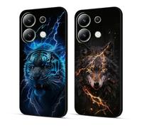 Xkladz 2 Pezzi Cover per Xiaomi Redmi Note 13 4G Protettiva Custodia Morbida e Sottile con Motivo di Animali per Donne Ragazze Ragazzi Uomini Protezione Antiurto Case in Silicone TPU，Tigre Lupo Oro