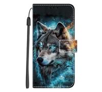 Xkladz Cover per Samsung Galaxy A15 4G / 5G Protection Pochette Housse Motif PU Étui en Cuir Portefeuille Flip Case Magnétique Etui à Rabat Antichoc Fente Carte Support Cover, Lupo Fantasma