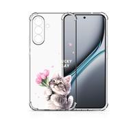 Xkladz Cover per Samsung Galaxy A56 5G, Custodia Trasparente con Simpatico Motivo Fiore, Protettiva Antiurto in Silicone Morbido TPU per Ragazzi, Ragazze, Uomini e Donne Cute Case, Gatto carino