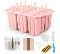 XKMiess Set di stampi in silicone per ghiaccioli, per gelati, per bambini, senza BPA, con 50 bastoncini, 50 sacchetti, 50 fascette (rosa)