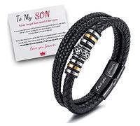 XKNTETU Braccialetto in pelle intrecciata con scritta in lingua inglese "To My Son I Will Always Be With You" da uomo, doppia fila di chiusura magnetica, braccialetti personalizzati da uomo in corda