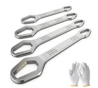 XKrmp 4 Pcs Universal Wrench Set, Double-Head Self-Tightening Torx Wrench for 3-22mm Nuts, Ultra-Thin 3.5mm Spanner for Tight Spaces, Chrome Vanadium Heavy Duty Tool for Auto & Plumbing (Silver)