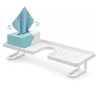 XKrmp Behind The Faucet Sink Organizer with 20-Pack Pull-Out Microfiber Cloths, No-Drill U-Shaped Bathroom Countertop Shelf, Holds 10 Lbs, Quick Drain Washbasin Space Saver (White)